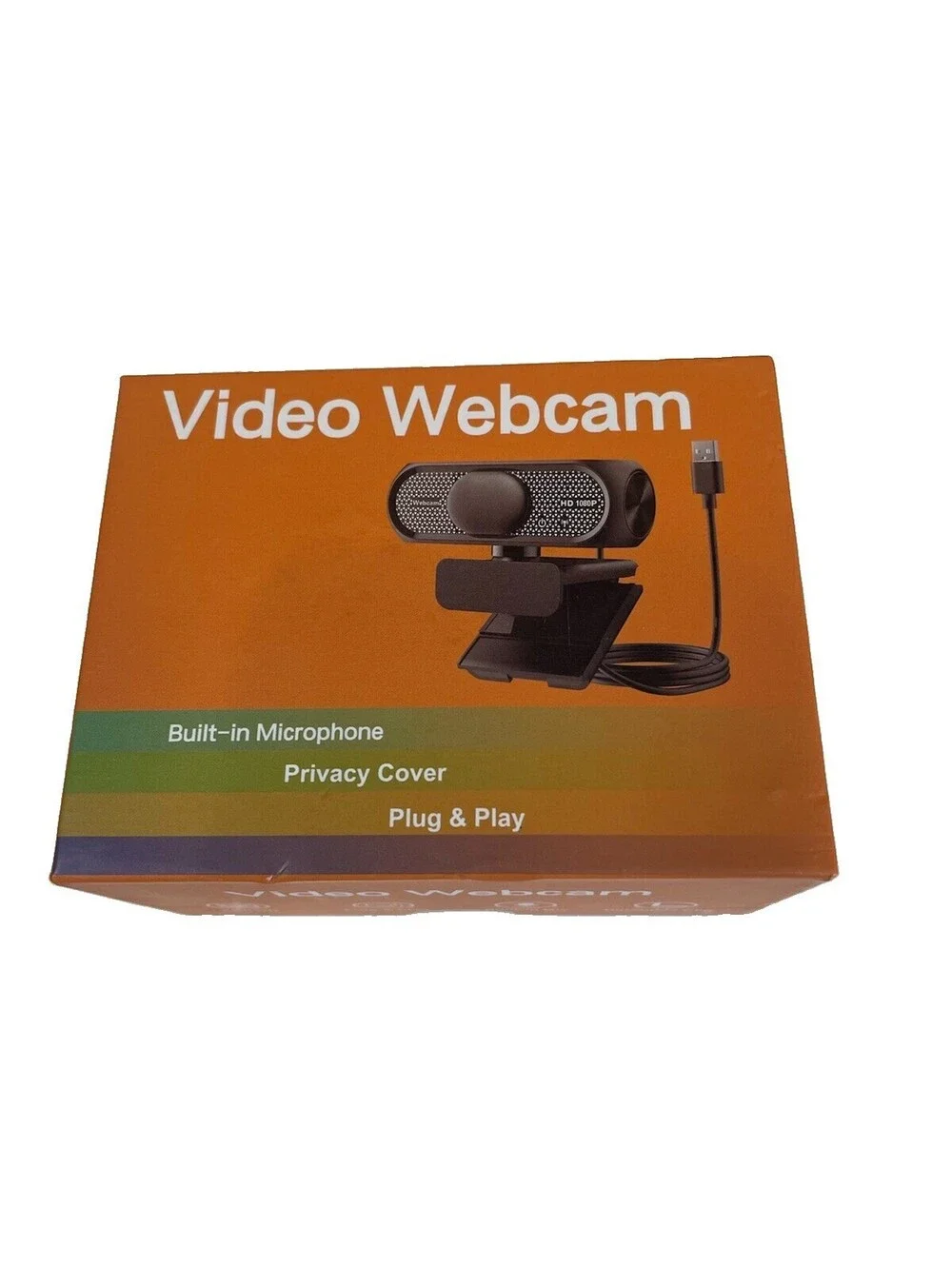 HD 1080P USB Webcam Built-in Microphone Privacy Cover Plug & Play Black